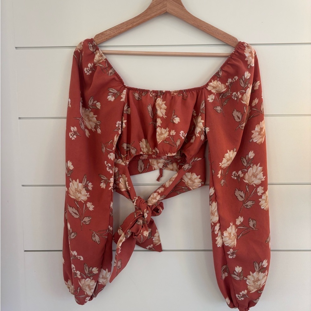 Altar’d State Long Sleeve Floral Rust Top - Picture 3 of 3